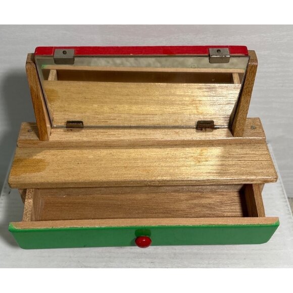Wood Dollhouse Dresser Art Deco 1930’s Furniture Tilt Mirror & Drawer Japan 6.5" - Picture 4 of 12